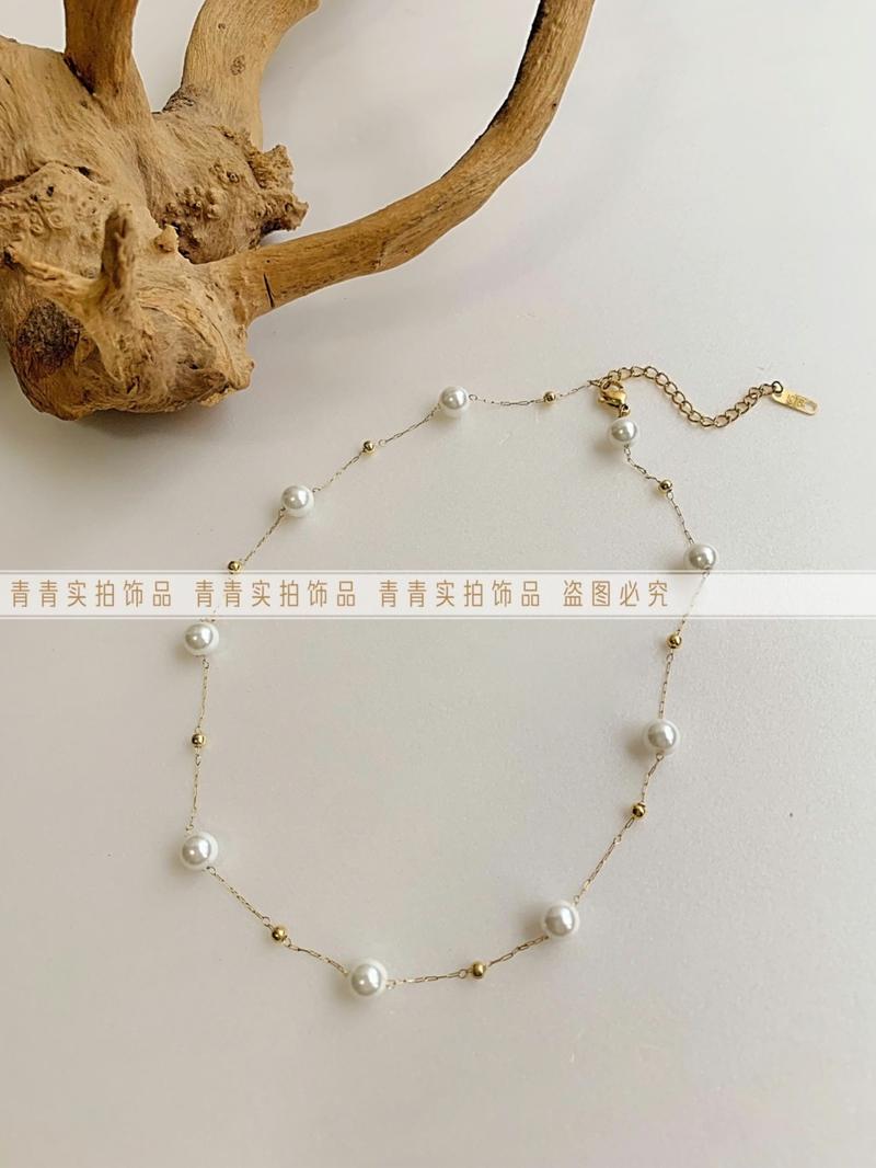 Product Introduction of 2024 [Titanium Steel Does Not Fade] Strong Light Feeling Starry Sky Shell Pearls Transfer round Beads Doudou Interval Besties Necklace Gift 22
