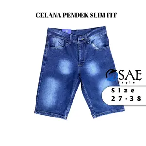 Celana Jeans Pendek Slim Kualitas Premium Biru Pria Nyaman Denim Melar Dewasa