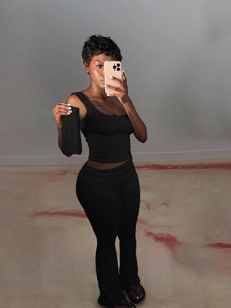 Product Introduction of Women's Solid Backless Crop Tank Top & Pants Two-piece Set, Casual Fashion Cozy Two Piece Outfits for Daily Outdoor Wear, Ladies Clothes for All Seasons 7