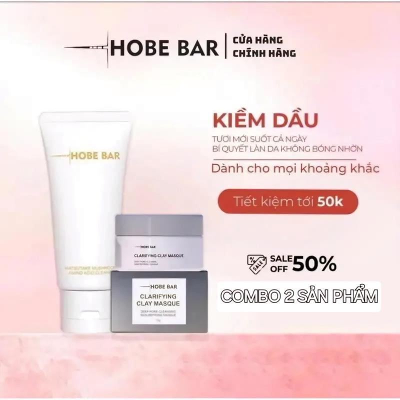 Combo Mặt Nạ Đất Sét 55G + Sữa Rửa Mặt 50ML hobebar Làm Sạch Sâu Lỗ Chân Lông Cấp Ẩm Cho Da Skincare mặtnạ hobebar