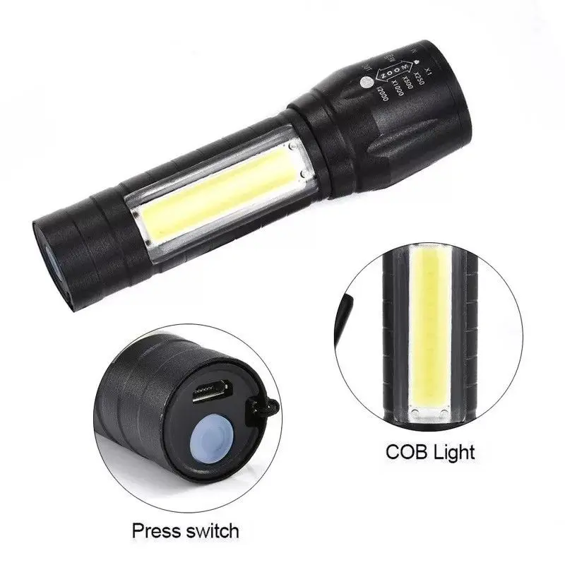 Senter Mini Swat LED Bisa Zoom Lampu Mini Flashlight USB Charger + Box 3 Mode Waterproof Senter Camping Mancing 3