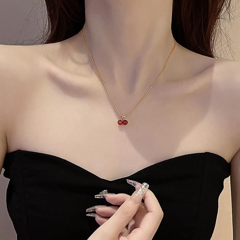Product Introduction of Necklace Earrings 925 Silver Red Cherry Earrings Simple and Compact Temperament Wild Ins Style High Sense Ornament 4