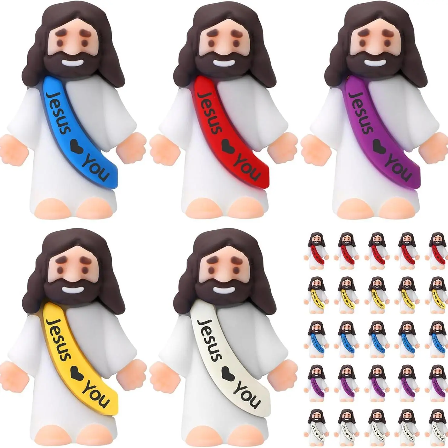 Jesus Character Design Mini Rubber Toy, 25pcs/set Hidden Religious Party Gift, Religious Decoration for Home Party Festival