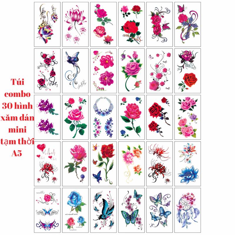 Túi combo 30 tấm hình xăm dán mini tạm thời A5