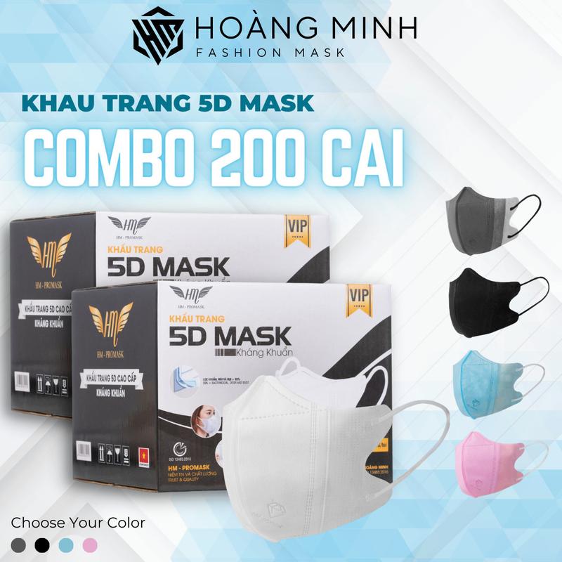  Combo 200 cái Khẩu trang 5D Mask Hoàng Minh tặng 5 khẩu trang vải 