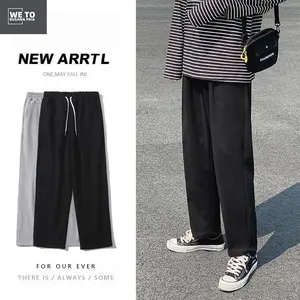 Celana training panjang Sweatpants fashion hitam pria celana loose fit straight stretch pria murah Cotton Casual Katun Panjang Santai gombrong Polos