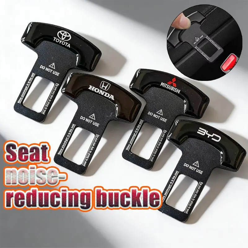[2PCS] Colokan Seatbelt Mobil Warna Hitam BesiPenghilang Bunyi Alarm Sabuk Pengaman - 4 Logo
