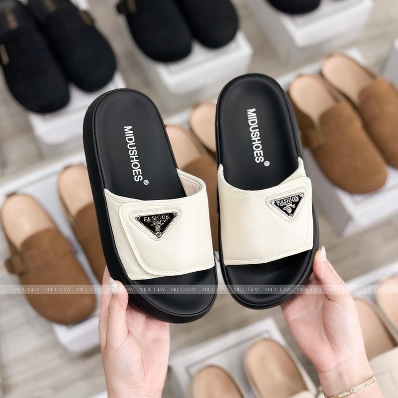 Dép MIDU PRA Đế Bánh Mỳ, Da Mềm Cao Cấp Quai Dán 3 Màu 4 Phân