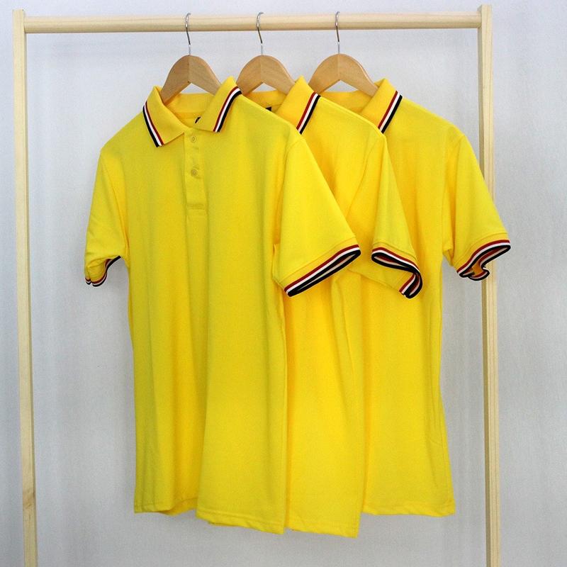 Top Áo Thun Có Cổ ANDROMEDA Cá Sấu Polo 3 Sọc Màu vàng Vải Siêu Nhẹ Mát Form Xuông Đồng Phục Cho Nam Và Nữ Menswear Ngắn Tay Cộc Tay Tay Ngắn