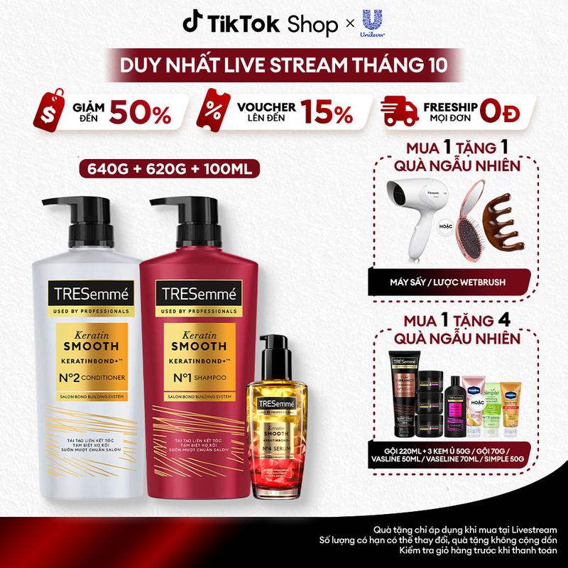 Combo 3 Gội Xả Serum TRESemmé Bond Repair Hỗ Trợ Cho Tóc Gãy Rụng (640G-620G-100ML) [1]