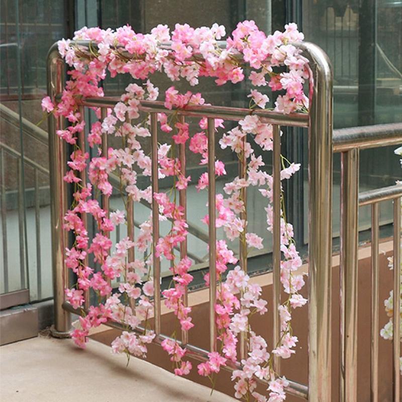 Product Introduction of maxinthe Creative Multicolor Artificial Flower Cherry Vine DIY Accessories Ornament Simulation Flower Rattan Photo Props Silk Petal Lifelike Plant Wall Wedding Arch 14