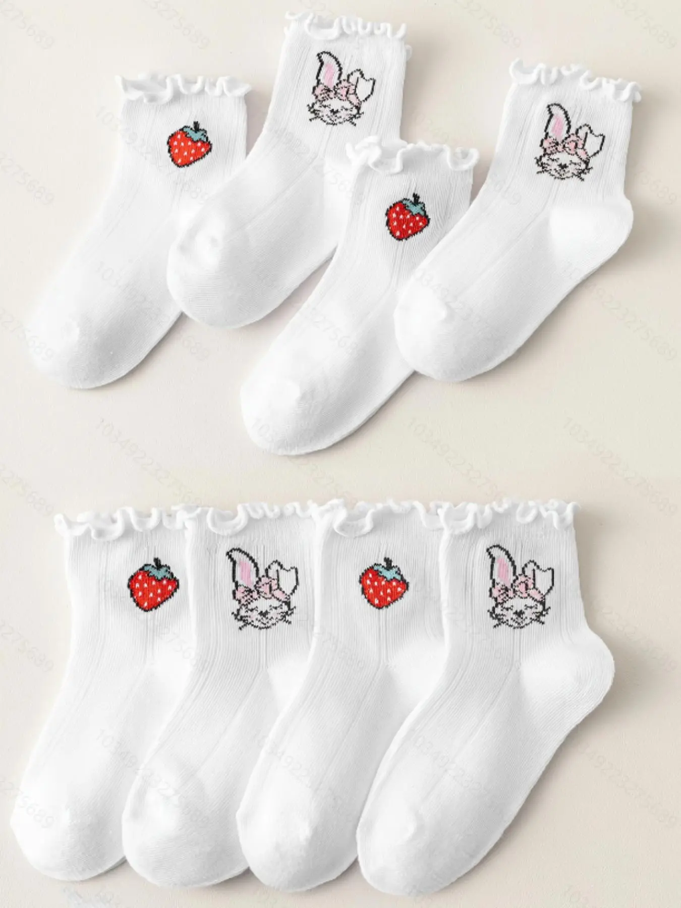 Cute Rabbit & Strawberry Pattern Baby Socks, Soft Comfy Breathable Socks for Baby Girls, Newborn Infant Kids Socks