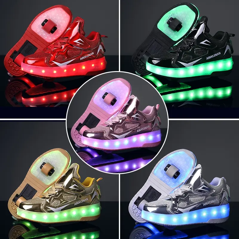 Giày Bánh Xe, Heelys Hai Bánh, Đèn Nhiều Màu, Da Kim Sa, Giày Trượt Patin Trẻ Trung, Cỡ 27-40, Sạc USB, Giày LED, Giày Phát Sáng, Thích Hợp Cho Gia Đình Và Trẻ Em, S5N8, [Chuyển Hàng Ngay]