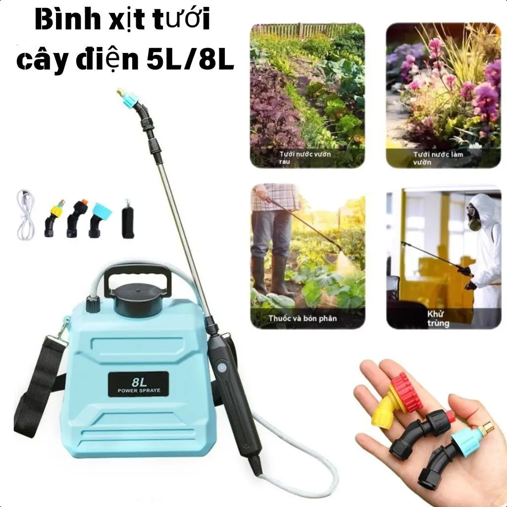Bình xịt tưới cây điện 5L/8L, Bình xịt điện tiện lợi tại nhà Bình tưới cây ba lô