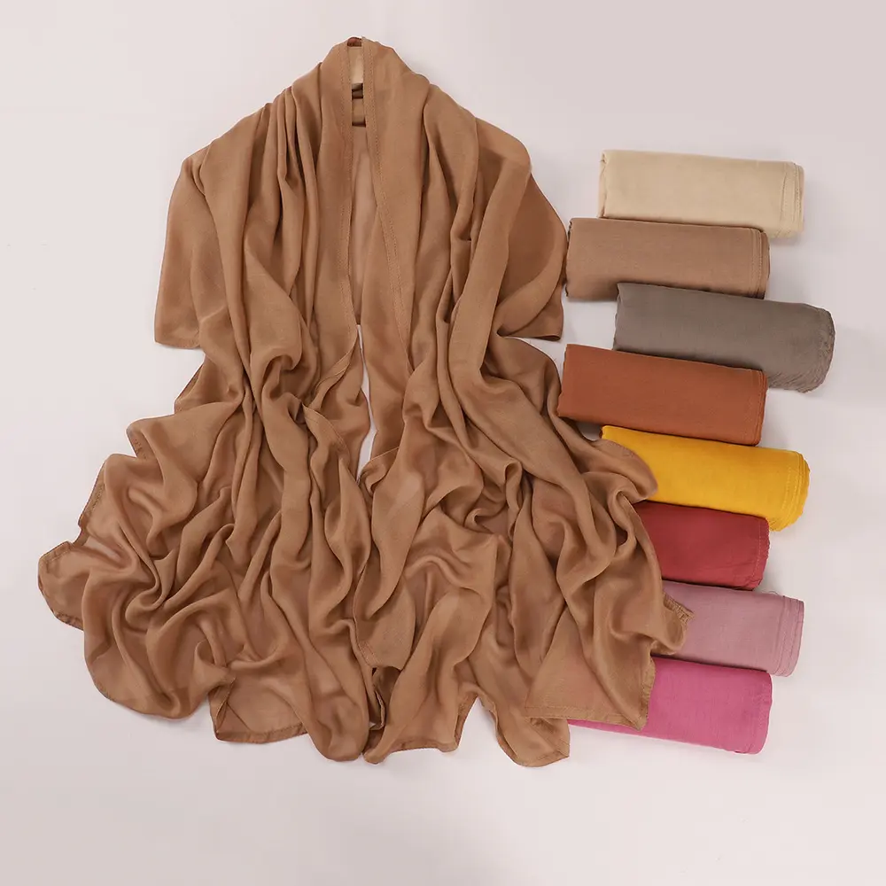 Cross-Border High Quality Soft Wide Edge Thin Modal Monochrome Rayon Breathable Scarf Shawl Large Size 85 * 180cm selendang  bahu sulam  shawl sahara  shawl selendang