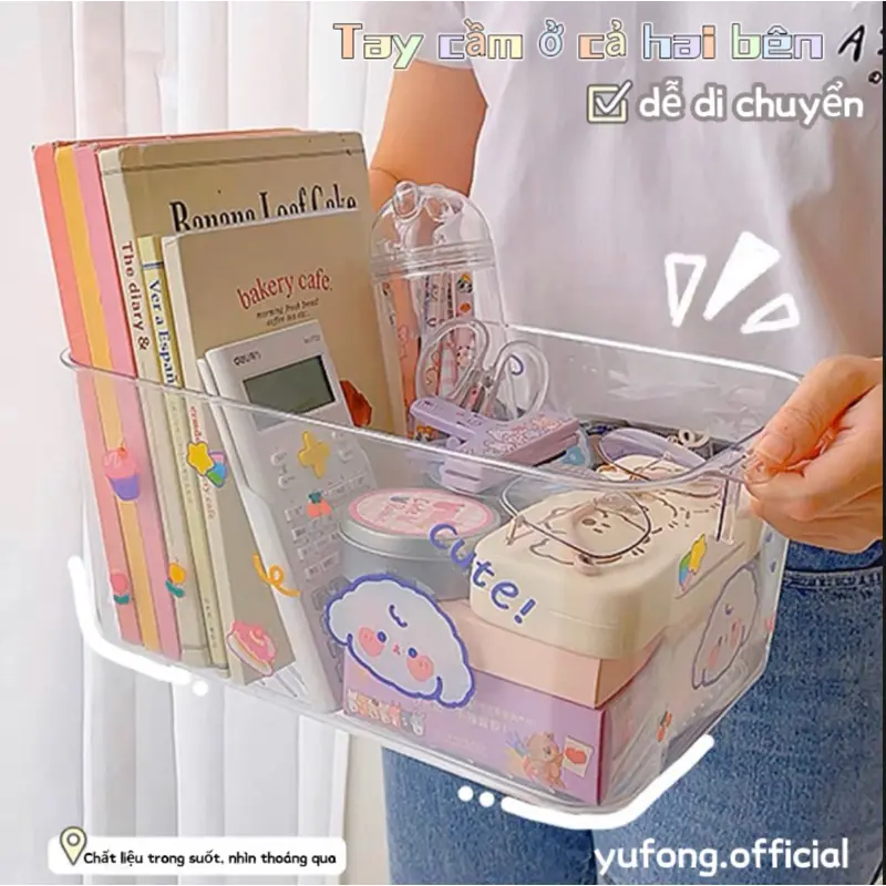 Hộp lưu trữ trong suốt để bàn acrylic có nắp đậy văn phòng phẩm hoàn thiện hộp mỹ phẩm giá lưu trữ hộp nhỏ Đựng Đồ Ăn medo  thong 2
