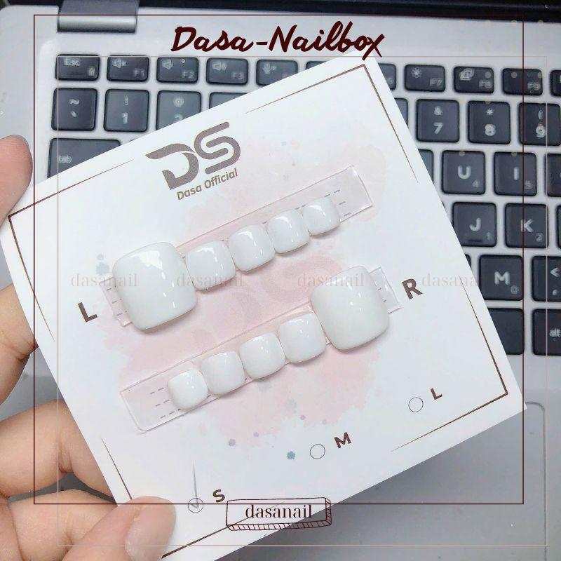 Nail box chân tay sơn trơn màu trắng tinh khôi DASA form ngắn nâng tone da đi học đi chơi đều keo tặng keo dán móng nail box