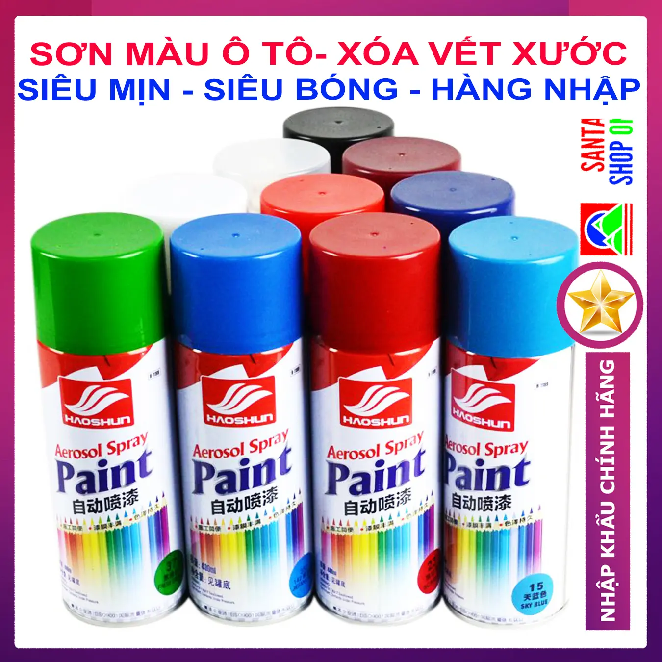 [LOẠI XỊN]Sơn Xe Ô TÔ Màu Trắng, Đỏ, Đen, Xanh - Sơn Xịt Tay Ô Tô Xe Máy Cao Cấp - Xóa vết xước xe ô tô - HAOSHUN Paint