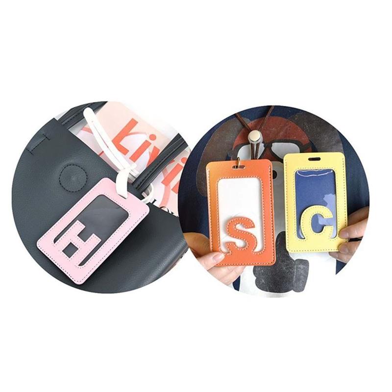 Product Introduction of Simple Solid Color 26 Letter Name Luggage Tag Baggage Name Tags PU Airplane Suitcase Tag Information Card Travel Accessories Alphabet Card Holder Women 9