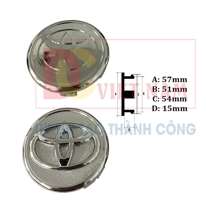 01 chiếc Logo chụp mâm bánh xe ô tô Toyota Vios, Yaris và Altis đường kính 57mm Nhựa ABS