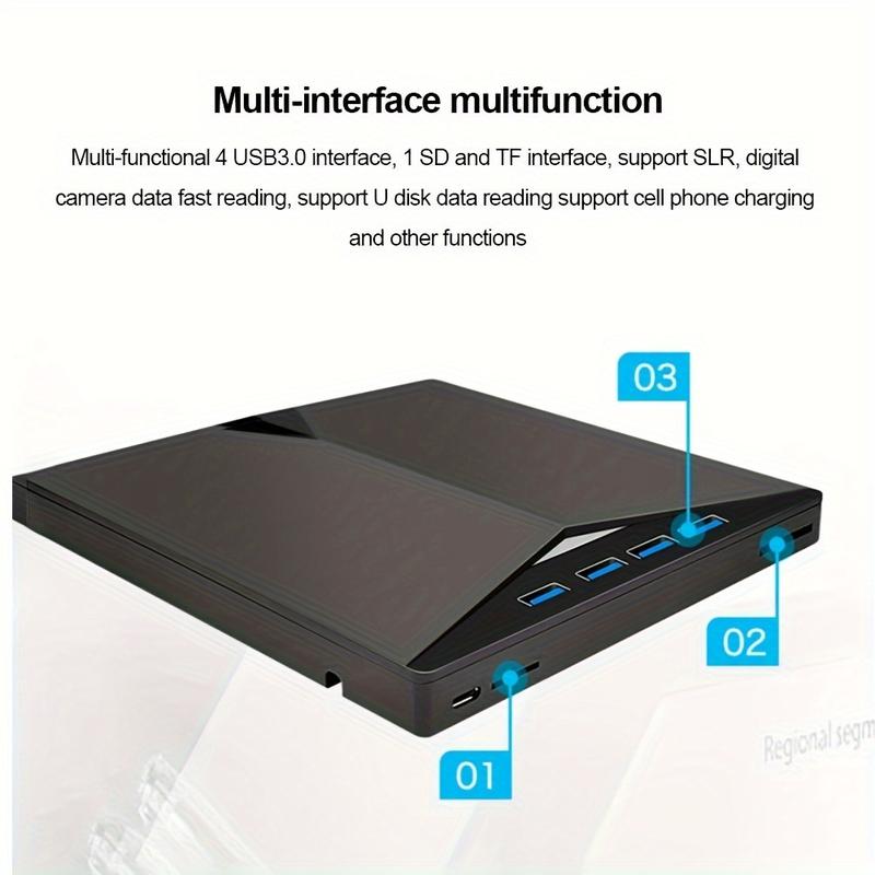 Product Introduction of [7 In 1] External CD/DVD Drive For Laptop, USB 3.0 Type C DVD Player Portable CD/DVD Burner, CD ROM External DVD Optical Drive Compatible With Laptop Desktop PC Windows 11/10/8/7 Linux OS 4