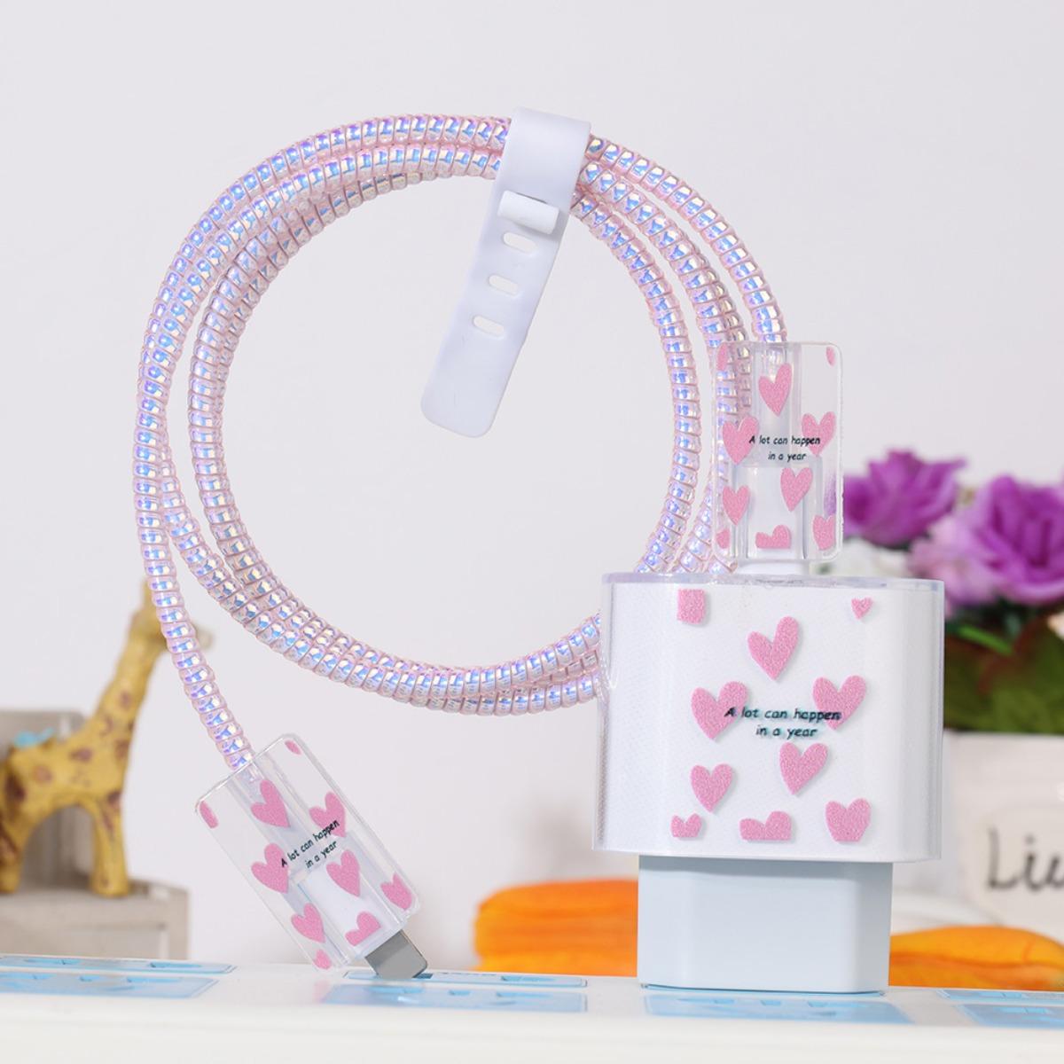 Untuk iPhone Type C Pelindung Kabel Carger Set 5in1 Pelindung Adaptor Pelindung Kepala Charger Case Carger Motif Bervariasi