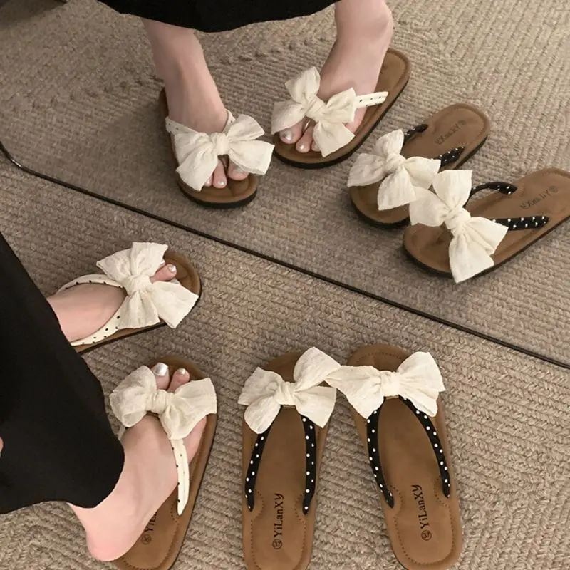Dép Xỏ Ngón Đế Bằng Thắt Nơ, Siêu Thanh Lịch, Dành Cho Nữ, Thích Hợp Cho Mùa Hè, Có Thể Mặc Ngoài Trời, Dép Chống Trượt, Phong Cách Mới, Bán Chạy, Ins, 2024
