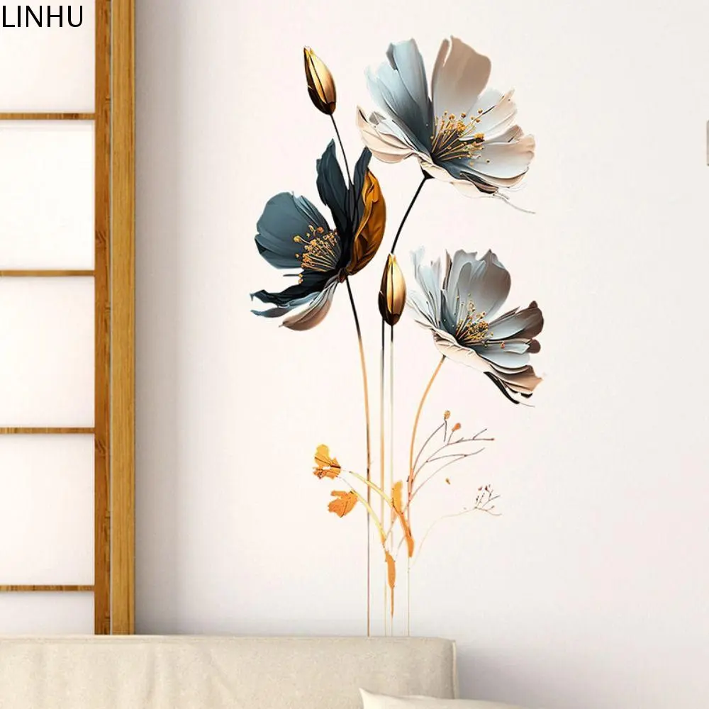 Wall Decoration PVC Flower Wall Stickers 3D Lotus Retro Background Decor Decals Waterproof Beautiful Aesthetic Wallpaper Window Decorative Smooth Kitchen Ornaments