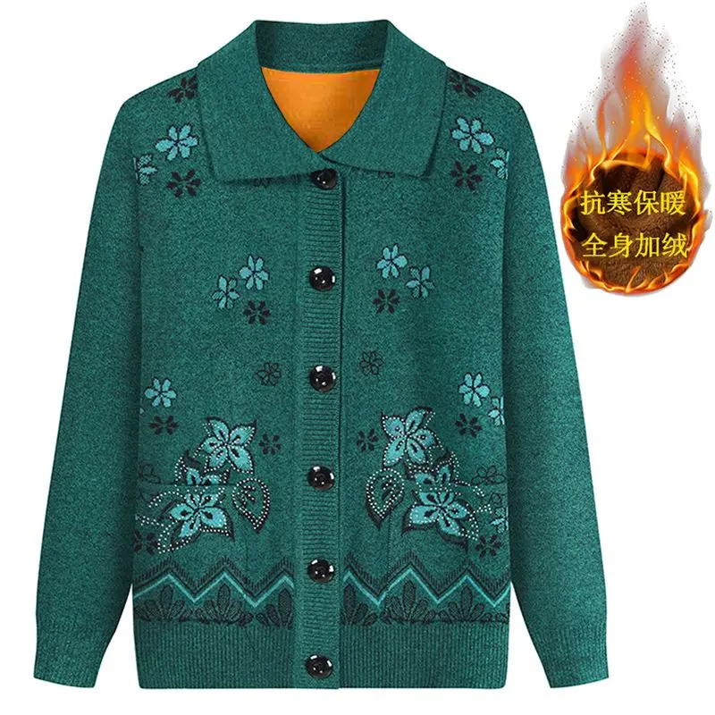 Quần Áo Nữ, Dành Cho Người Già, Lót Lông Cừu, Áo Cardigan Dệt Kim Cho Mẹ, Áo Len Ấm Áp Mùa Thu Và Mùa Đông, Áo Khoác Dày Dặn, Thích Hợp Cho Bà 60 Tuổi, Áo Len Cho Bà Women Top