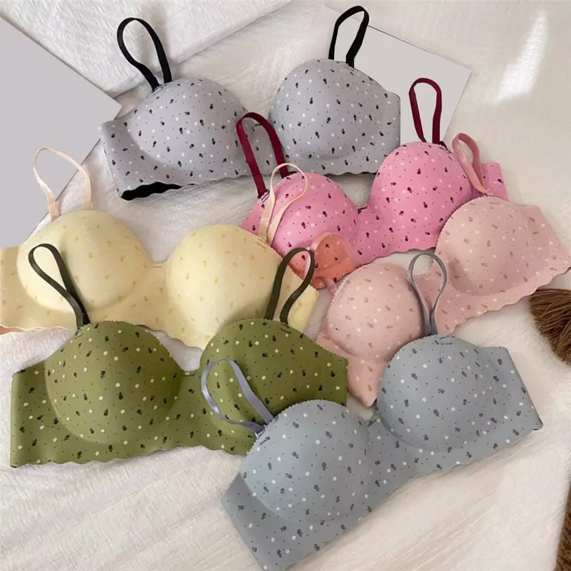 Áo Ngực Lưng Đẹp, Phong Cách Nhật Bản, Không Có Vòng Thép, Dành Cho Nữ, Một Mảnh, Nửa Cốc, Tập Hợp, Thiết Kế Chui Đầu, Ngực Bên In Họa Tiết, Bộ Sưu Tập Áo Ngực 2