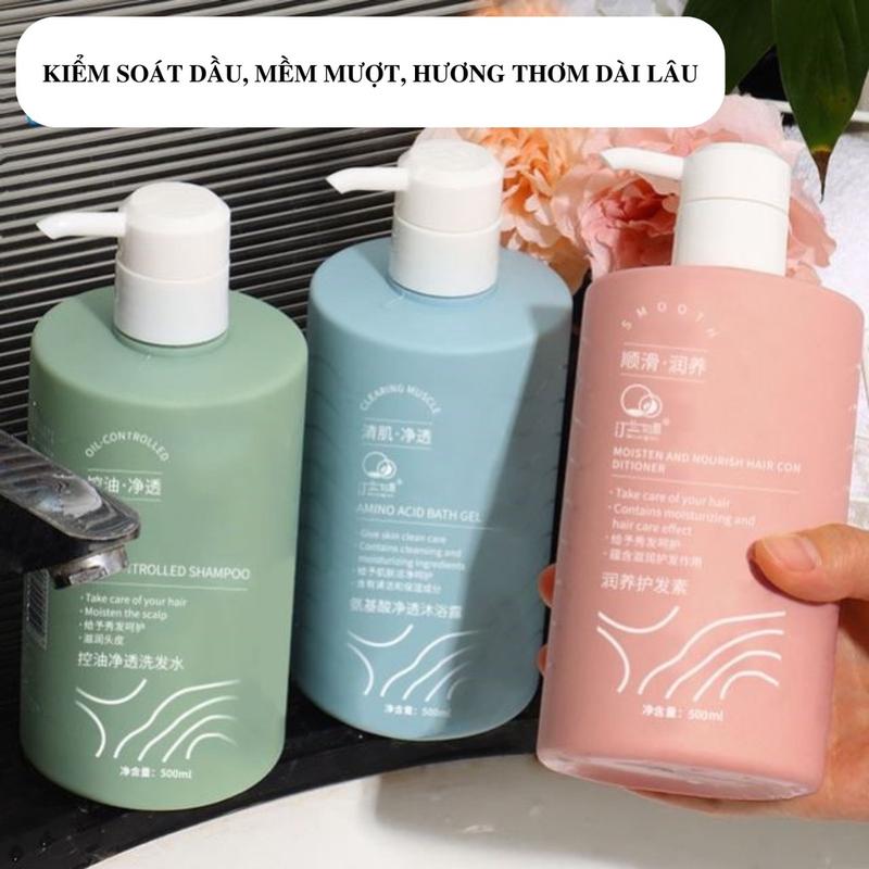 Combo dầu gội, sữa tắm, dầu xả nước hoa muối biển ORCHIDQUEEN 500ml, loại bỏ gàu hương thơm lâu dài cho phái nữ