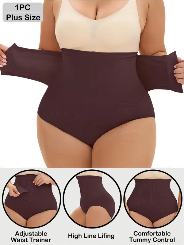 【Plus Size】 Solid High Waist Shapewear Panty, Tummy Control High Stretch Shaper, Women's Shapewear Bottoms for Daily Wear 7
