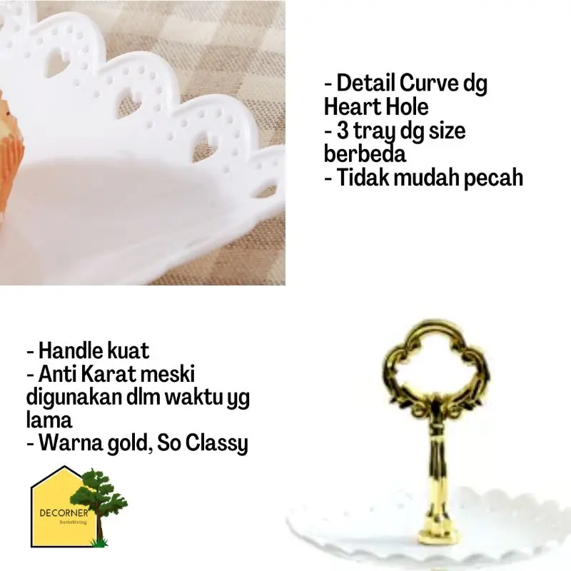 Kitstorm Piring Saji 3 Susun Untuk Kue Cupcake Display Plate Stand Piring Saji Pesta Buah 2