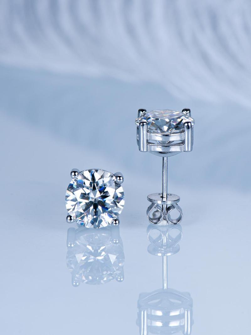 Product Introduction of 925 Sterling Silver Synthetic Moissanite Earrings, Elegant Round Shaped Earrings for Women & Men, Trendy All-match & Exquisite Jewelry for Birthday Gift 7