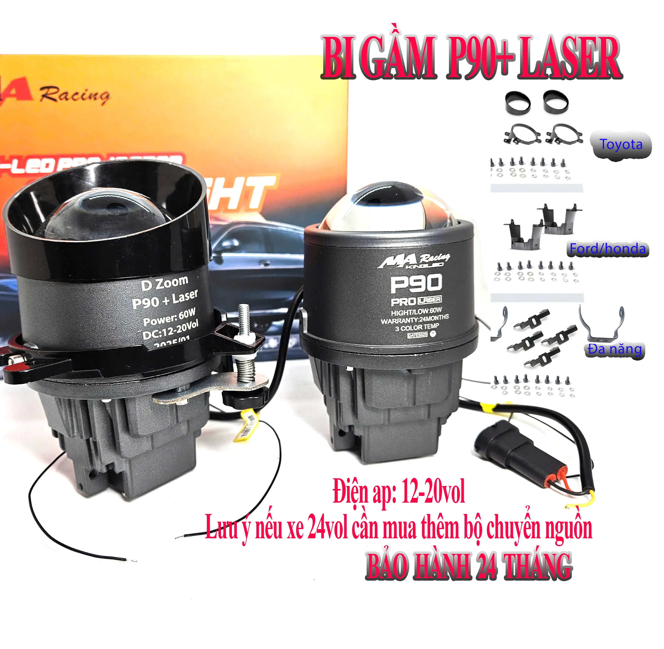 [New 2025] Bi gầm 3 màu P90+ Laser 60W tản nhiệt ống đồng và quạt siêu sáng cho dòng Toyota, Honda Ford Oto, xe máy-Bảo hành 1 năm