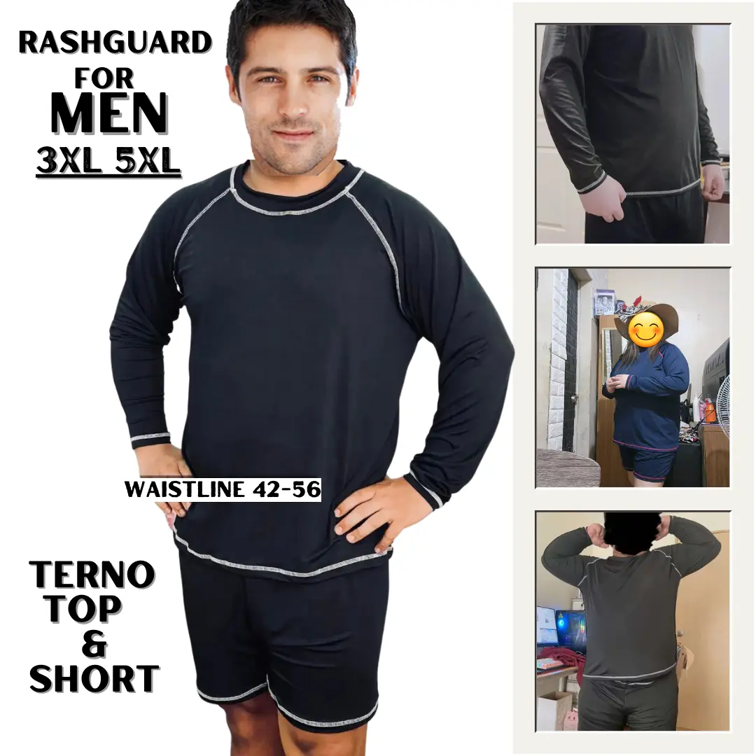 Men's Long Sleeve Plus Size Rashguard Terno swimwear swimsuit stretchable with Lining new design 3xl-5xl