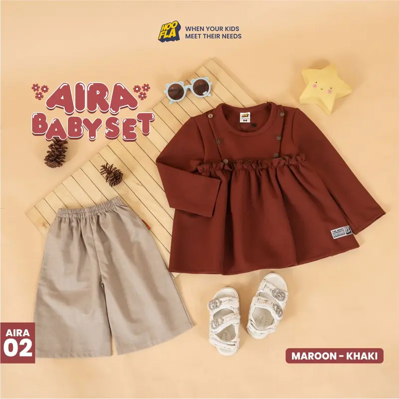 Hooflakids - Setelan Anak Bayi Perempuan Blouse Celana Aira Baby Set Katun 2