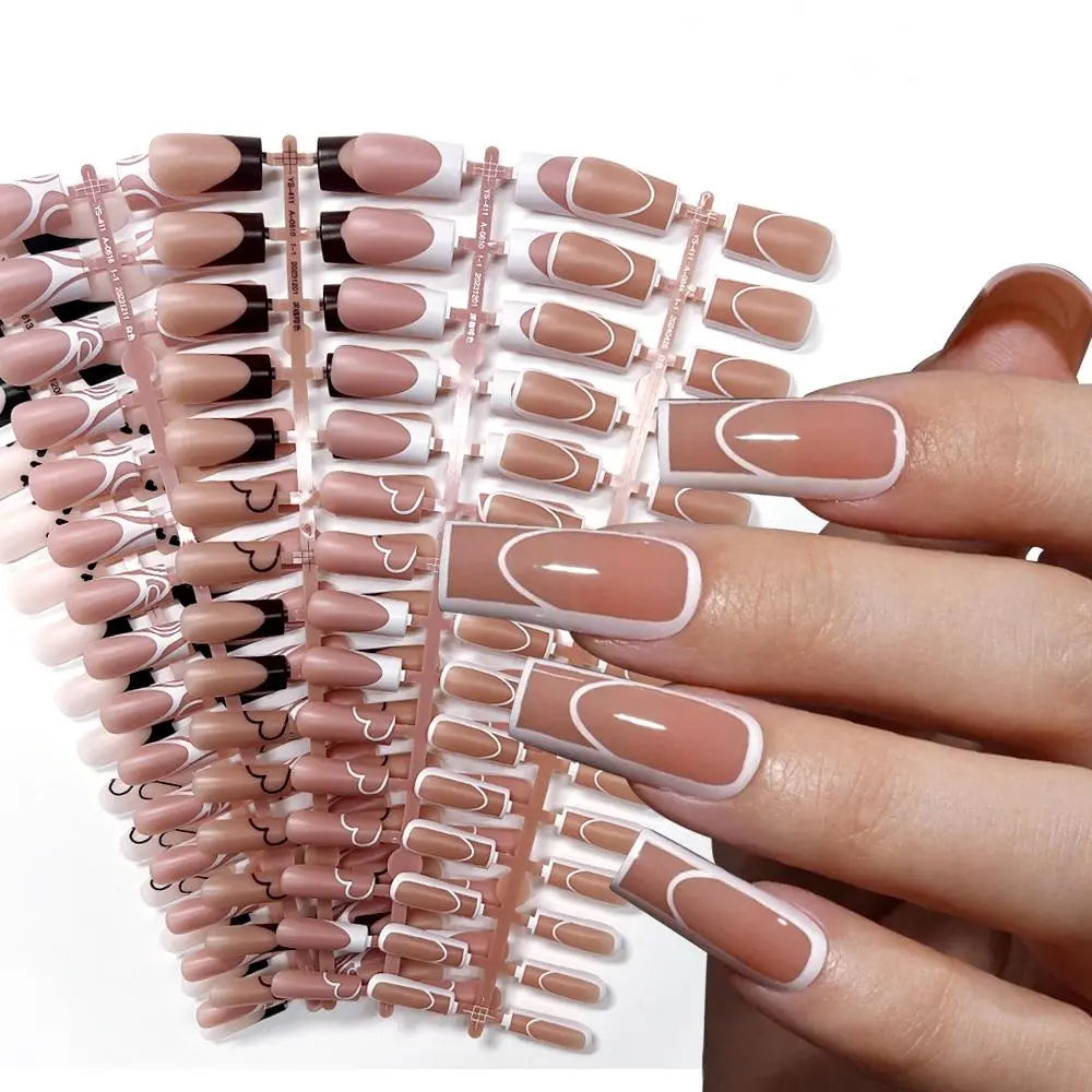 French Tip Press on Nail, 150pcs/set Long Square Fake Nails, Press on with Design Matte Full Cover Acrylic on Nails, Artificial Stick on Nails for Women Decoration