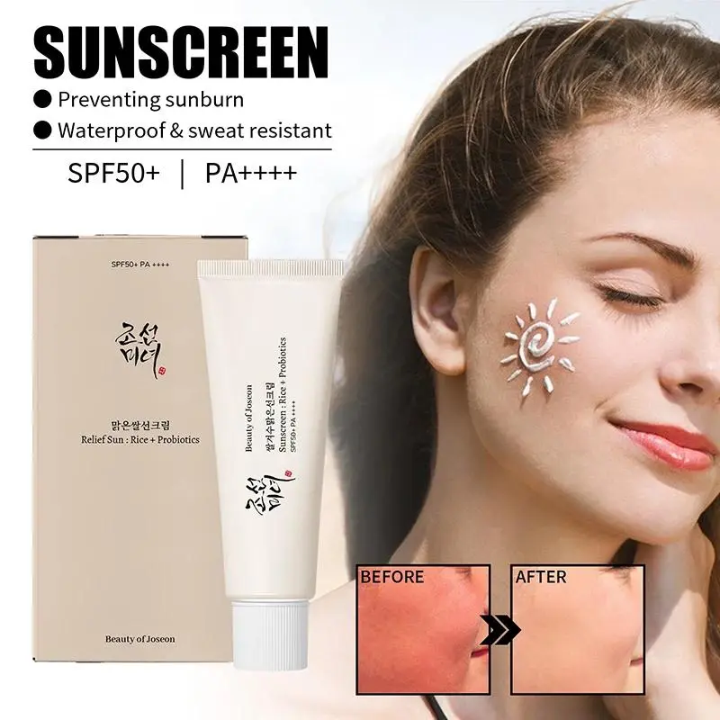 Spf 50+ Sunscreen Cream Rice Probiotic Natural Mild Non-irritating High Protection Moisturize Calm Skin Anti-sunburn Skin Care Facial Organic Uv Hyaluronic Hyaluronic Acid Lighten Hydrating Soothing