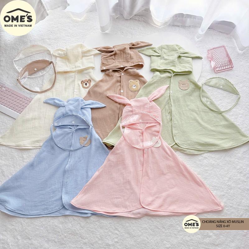 Áo choàng chống nắng Ome's kèm kính chắn gió, bụi  vải xô Muslin cho bé mùa hè 0