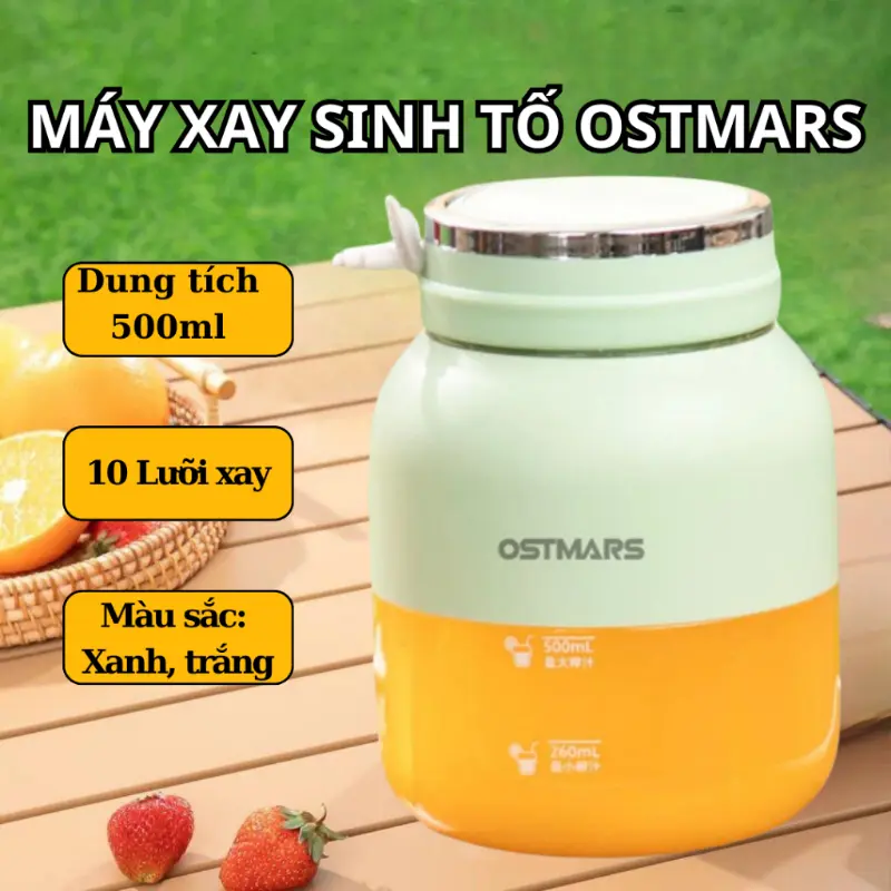 [Trả tiền khi giao hàng] Máy Xay Sinh Tố Cầm Tay Đa Năng Ostmars, Bình Nước Độc Lạ 500ML Có Dây Đeo, Ống Hút