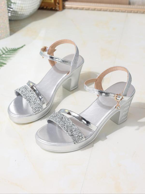 Women's Fashionable Glitter Decorated High Heel Sandals, Elegant Square Toe Sandals for Party, Daily Clothing Decor for Women & Girls 2