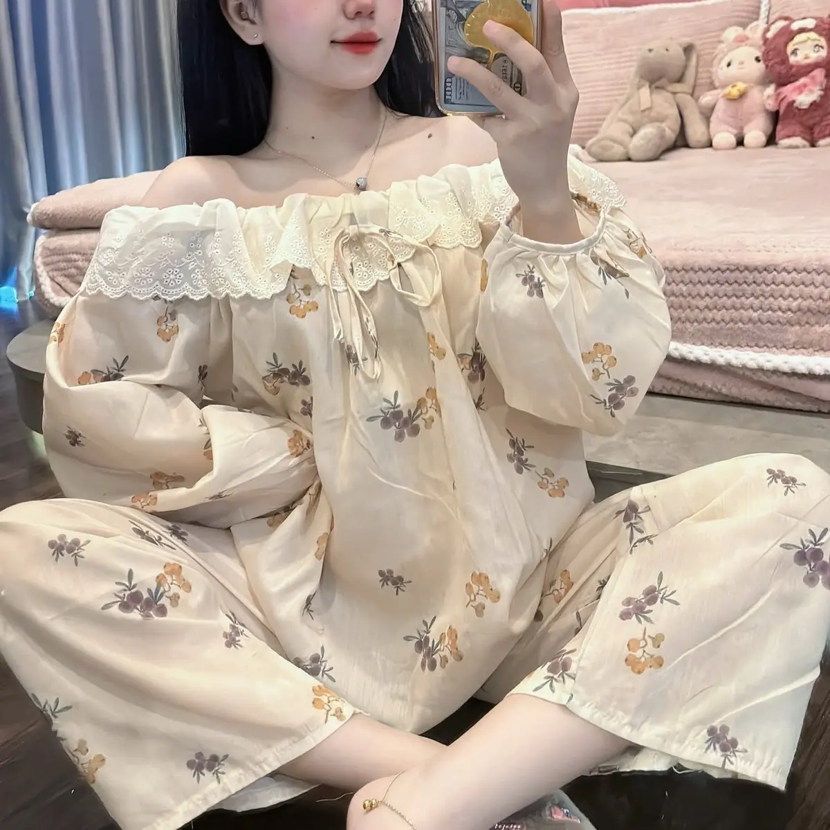 SIZE S 40-53KG . SÉT PIJAMA CHẤT ĐŨI THÔ HOA. SÉT BỘ XINH CHO NỮ WOMEN