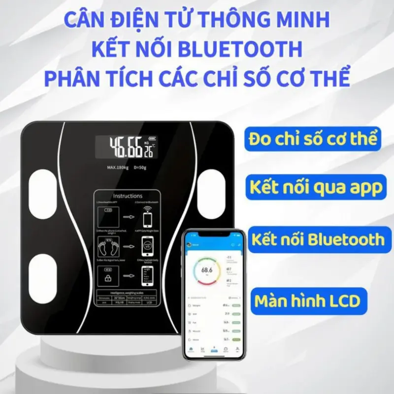 Cân Điện Tử Thông Minh Kết Nối Điện Thoại, Đo Chỉ Số Cân Nặng Kiểm Soát Ăn Uống, Hoạt Động Thể Thao Bảo Hành 6 Tháng candien tut 1