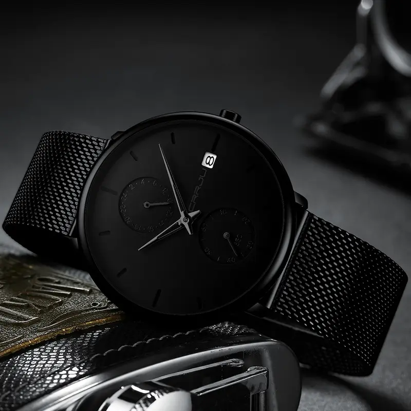 Jam Tangan Pria CRRJU Casual Quartz Analog Mewah Anti Air + Strap Mesh Stainless Steel Jam Tangan Cowok 2265 Watch 8