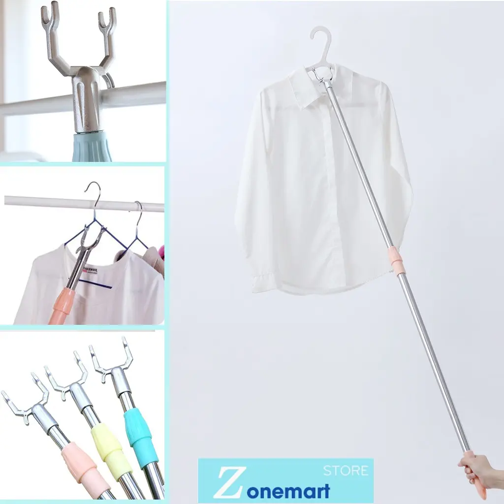 Cây gậy phơi quần áo inox sào treo đồ trên cao có điều chỉnh ngắn dài, TRÊN CAO - LẤY ĐỒ - PHƠI ĐỒ INOX RÚT GỌN DÀI 1M5