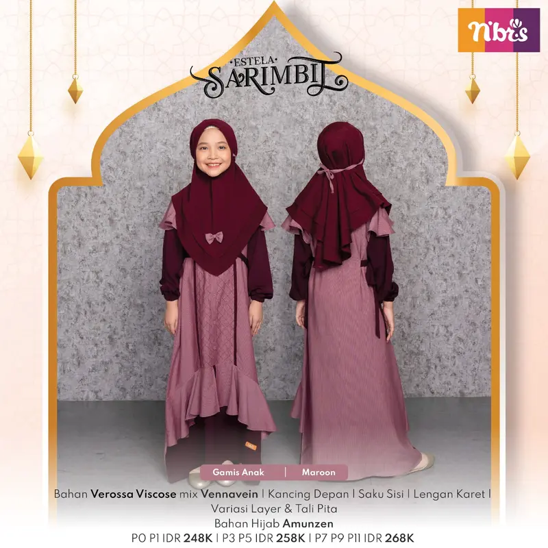 Sarimbit Estela Gamis Muslim Couple Dress Anak Cantik Dan Koko Setelan Dewasa Keluarga Maroon Pendek Baju Wanita Lebaran 4