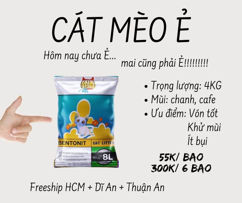 Cát Vệ Sinh Mèo MINI CAT 4kg_8L Vón Siêu Nhanh Tiết Kiệm Ít Bụi Khử Mùi Tốt Hạt Cát To Ít Dính Betonite An Toàn Cho Sức Khỏe Và Môi Trường