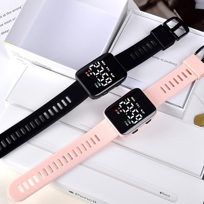Đồng Hồ Điện Tử Kỹ Thuật Số LED, Dây Đeo Màu Trơn Không Thấm Nước, Đồng Hồ Đeo Tay Thể Thao, Dành Cho Nam Và Nữ 7