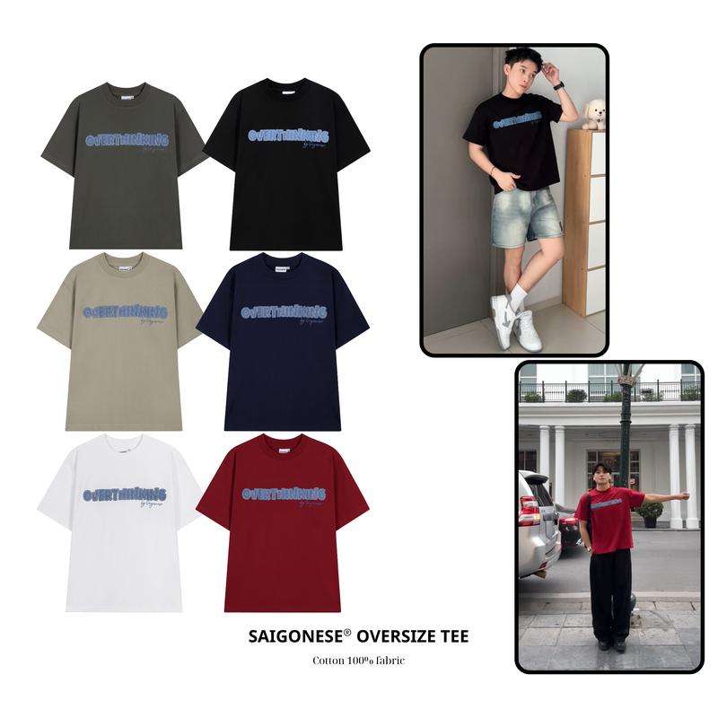 [XẢ KHO] Áo Thun Boxy SAIGONESE Cổ Tròn Phối Đắp Jean Overthinking Unisex Form Rộng Nam Nữ Menswear Cotton